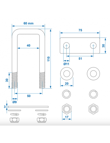 Parafuso em U 40mm (2 unid)